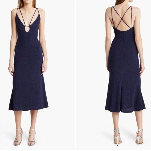 MISHA Veronika Nightshade Navy Cutout Body-Con Midi Dress, Size US 10 (AUS 14) - Picture 1 of 12